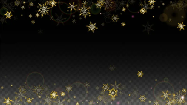 圣诞矢量背景，金色雪花飘落在透明背景下。现实的白雪公主图案。降雪覆盖打印。冬天的天空党的邀请函设计. — 图库矢量图片