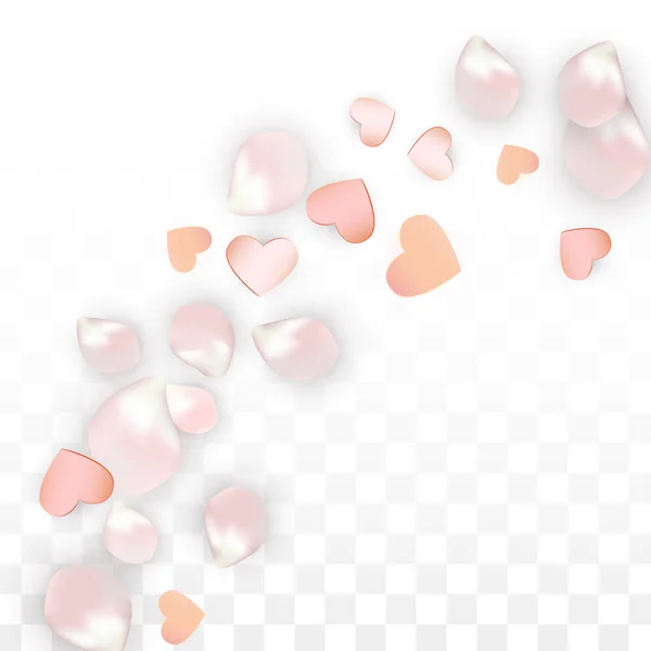 Confettis vectoriels réalistes de pétales et de coeurs. Flying Sakura and Hearts on Transparent Background. Invitation de mariage Contexte. Affiche Romance Printemps. Illustration vectorielle pour le design anniversaire. — Image vectorielle