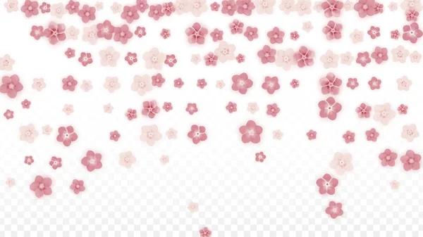 Vektor realistické růžové květy na průhledné pozadí. Jarní romantické květy ilustrace. Létající okvětní lístky. Sakura Spa Design. Konfety květy. Prvky pro svatební dekorace. — Stockový vektor
