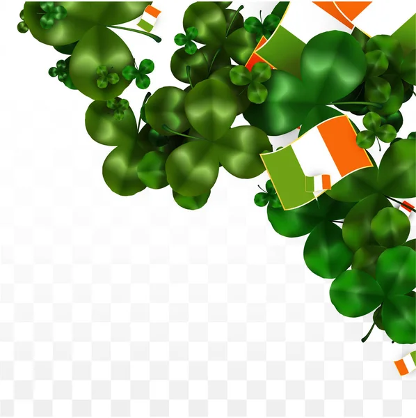 Vektorkleeblatt und irische Flagge isoliert auf transparentem Hintergrund. st. patrick 's day illustration. ireland 's lucky shamrock poster. Einladung zum irischen Konzert in der Kneipe. Tourismus in Irland. — Stockvektor