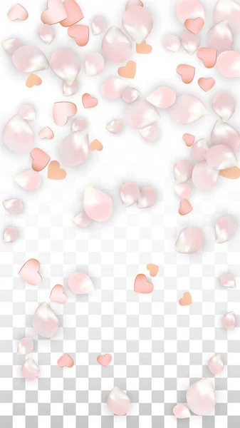 Vector Realistic Petals and Hearts Confetti. Flying Sakura and Hearts on Transparent Background. Wedding Invitation Background. Spring Romance Poster. Vector Illustration for Anniversary Design. — Stock Vector