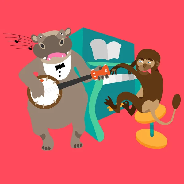 Hippo śpiewu z banjo — Wektor stockowy