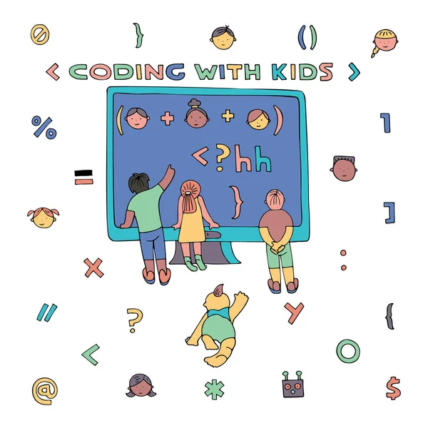 Coderen met kinderen — Stockvector