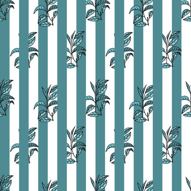 Çay bitkileri ve çizgileri ile dikişsiz desen