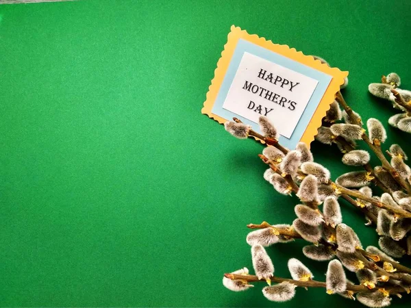 Anneler günü için kağıt ve Söğüt dalları üzerinde yazıt tatil — Stok fotoğraf