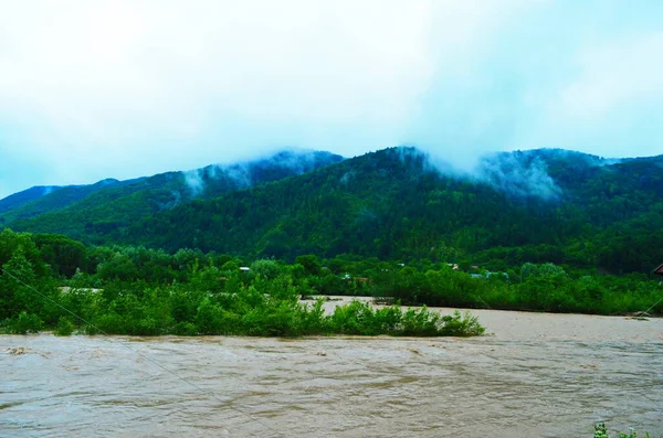 Prąd Brudnej Rzeki Deszczu Koncepcja Lawin Błotnych Rzeka Płynie Brudną — Zdjęcie stockowe