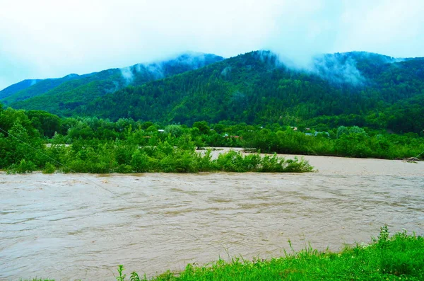 Corriente Sucia Del Río Después Lluvia Concepto Deslizamiento Río Fluye — Foto de Stock