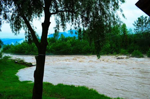 Corriente Sucia Del Río Después Lluvia Concepto Deslizamiento Río Fluye — Foto de Stock