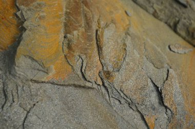 Kaya katmanları - yüzyıllar boyunca yığılmış renkli kaya oluşumları. Etkileyici dokusu olan ilginç bir arka plan..