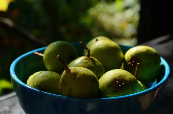 Pequeña Pera Fresca Plato Azul — Foto de Stock