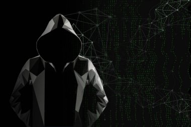 Hacker saldırısına dikkat edin. Karışık medya. Düşük Poly