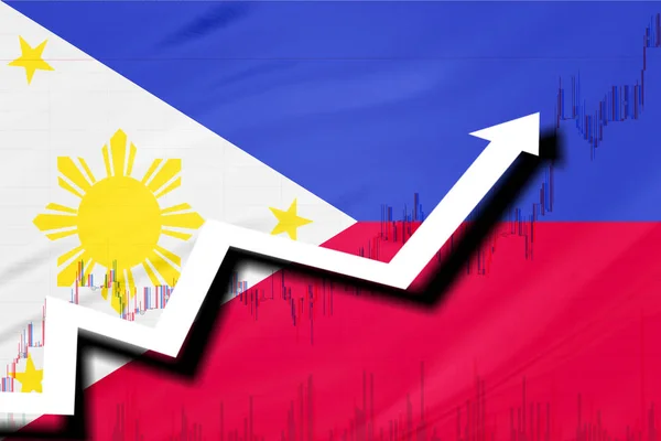Săgeata albă și stocurile diagramă de creștere pe fundalul drapelului Filipinelor — Fotografie, imagine de stoc