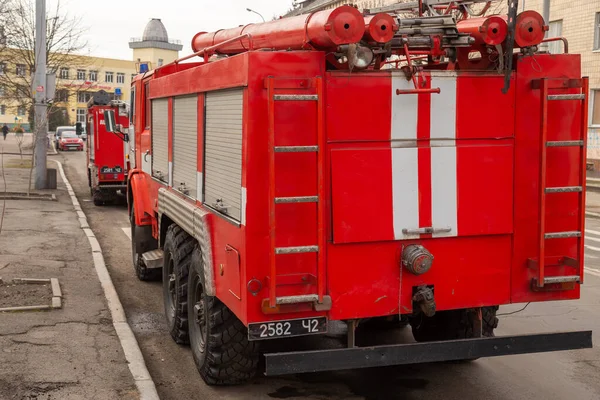 Lutsk Ucrania Febrero 2019 Maquinaria Bomberos Ucraniana Ejercicios Educativos Ciudad — Foto de Stock