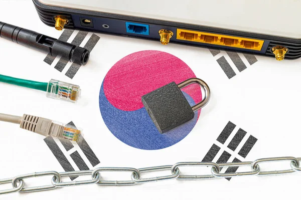 Zuid Korea Internet Censuur Veiligheid Concept Vlag Achtergrond Van Internetaansluiting — Stockfoto
