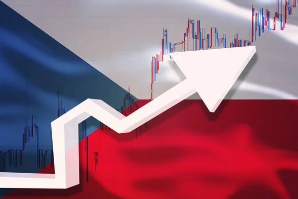 チェコ共和国の成長率 白い3D矢印と株式チャートは 国の旗を振っての背景に成長します — ストック写真