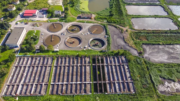 Sewerage or sewage cleaning factory from high above the sky aerial view