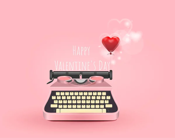 Ροζ Γραφομηχανή Γράψτε Ένα Μήνυμα Αγάπης Κόκκινη Καρδιά Χάσετε Ημέρα — Φωτογραφία Αρχείου