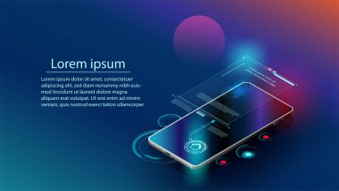 Kablosuz akıllı telefonlar, aletleri yolu ile enterne, parmak izi güvenlik denetler vektör fütüristik akıllı ev teknolojisi koruma sistemi ile alan içeriği, web şablonu, iş teknik okul sunuyu denetleme.