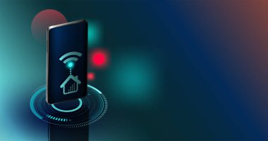  fütüristik akıllı ev teknolojisi ile içerik, web şablonu, iş teknik okul sunuyu aletleri internet üzerinden alan koruma sistemi kontrol akıllı telefonlar, güvenlik kontrolleri vektör