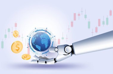 Altın bize dolar para el borsa forex gelenek robot grafik vektör fütüristik akıllı yatırım teknoloji koruma sistemi küresel ağ finansal yatırım ekonomik eğilimler arka plan kontrol