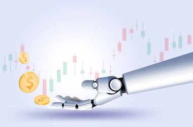 robot borsa forex işlem grafik vektör fütüristik akıllı yatırım teknolojisi koruma sistemi küresel ağ finansal yatırım ekonomik eğilimler arka plan kontrol el