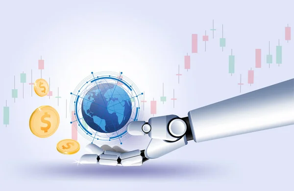 Etats Unis Dollar Pièce Robot Marché Boursier Trading Forex Graphique — Image vectorielle