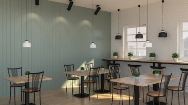 Kahve Dükkanı kafe co çalışma ortamları iç tasarım toplantı iş konuşmak 3d render online seminer