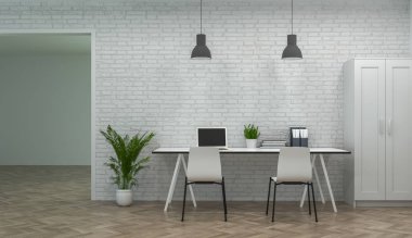 İç modern ofis co çalışma ortamları 3d render iş Online iş evde toplantı odası