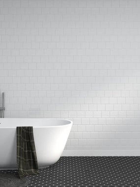  modern banyo beyaz oda küvet ve güneş ışığı 3d render temiz oda iç ev tasarımı, duş, kopya alan arka plan