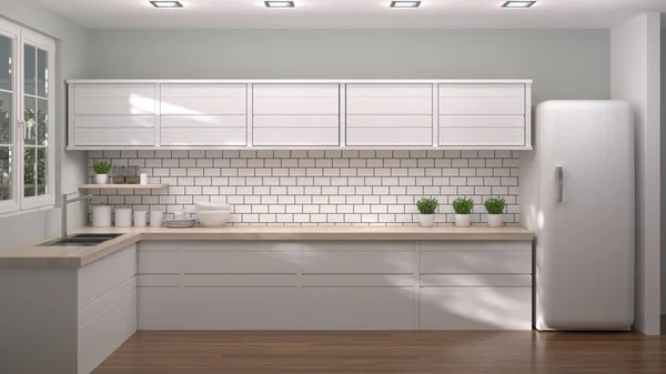 Dapur Rumah Mewah Dengan Lemari Putih Ilustrasi Desain Interior Dapur — Stok Foto