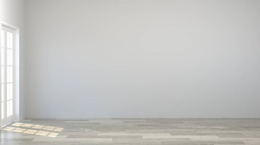  boş oda beyaz duvarları modern tarzı 3d illüstrasyon iç tasarım temiz ahşap zemin resmi kopya alanı için bekleyen boş odam