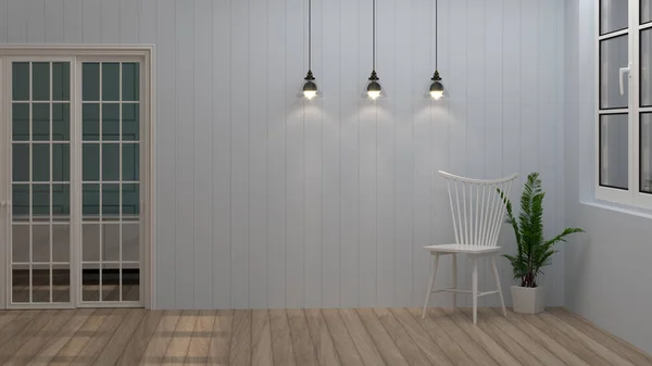 Silla Blanca Lámpara Sala Estar Diseño Simple Pared Habitación Vacía — Foto de Stock