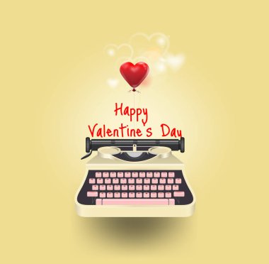 sarı arka plan sarı Daktilo yazmak bir mesaj aşk kırmızı kalp, mutlu Sevgililer günü, kalp, metin, öğeleri, aşk, el ilanları, en az tarzı davetiye, broşür, afiş, poster, güzel kartıyla izole