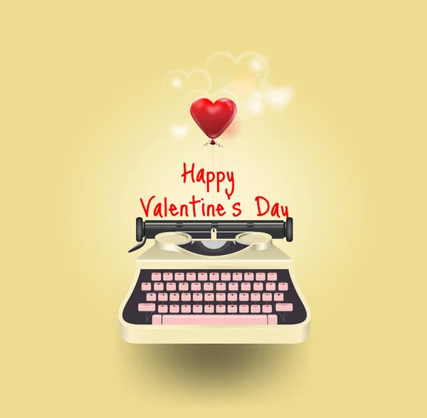 Yellow Typewriter Write Message Love Red Heart Happy Valentine Day — Stock Vector