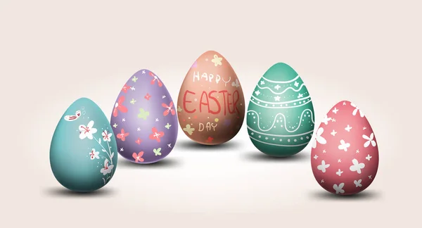 Feliz Pascua Huevos Color Pastel Con Diferente Textura Aislado Vector — Archivo Imágenes Vectoriales