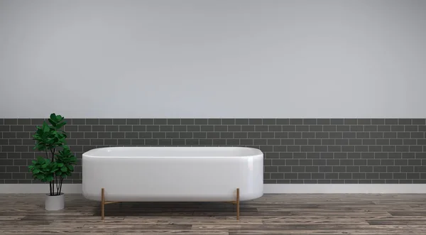Banho Branco Está Chão Madeira Limpa Fundo Interior Sala Vazia — Fotografia de Stock