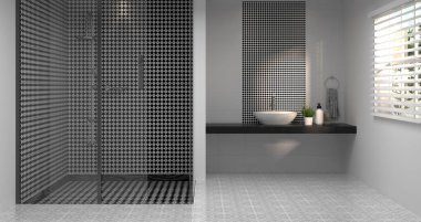 banyo iç, lüks, duş, modern ev tasarımı arka plan kopya alanı için 3d render