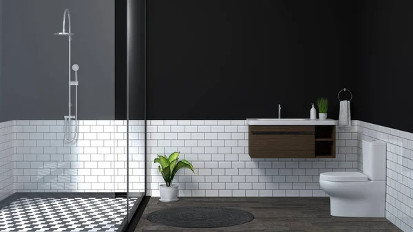 Casa Banho Interior Luxo Chuveiro Moderno Design Casa Fundo Renderização — Fotografia de Stock