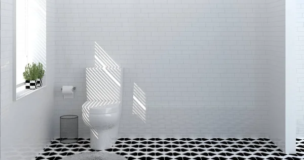 トイレ浴室インテリア モダンな家の設計 レンダリング コピー スペース 背景の白いタイルのバスルームの — ストック写真