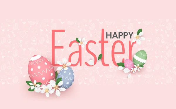 Feliz Pascua Huevos Coloridos Con Diferente Textura Fondo Invitación Pancartas — Vector de stock