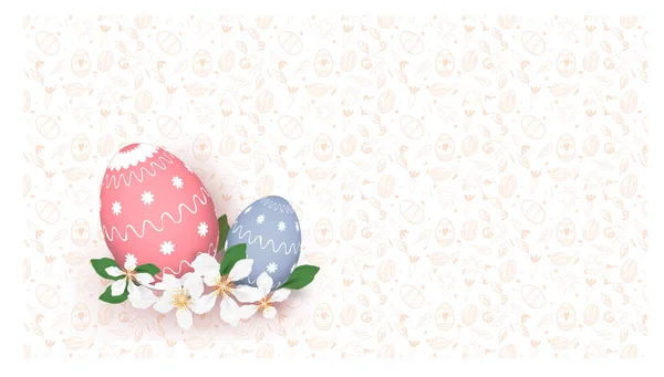 Happy Easter Colourful Eggswith Different Texture Background Invitation Banners Vector — стоковый вектор