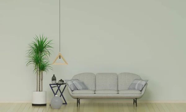 Gray sofa in living room, simple interior decoration