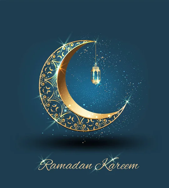 Ramadã Kareem Com Crescente Ornamentado Dourado Cúpula Mesquita Linha Islâmica — Vetor de Stock