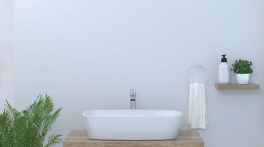 modern beyaz banyo iç tasarım, lavabo, tuvalet, duş, ev 3d render kopya alanı arka plan beyaz kiremit banyo için