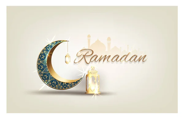 Ραμανάνι Καρίμ Χρυσή Περίτεχνα Ημισέληνος Πολυτελή Ευχετήρια Κάρτα Ισλαμική Γιορτή — Διανυσματικό Αρχείο
