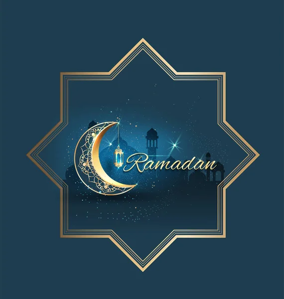 Kareem Ramadan Com Dourado Ornamentado Crescente Luxuoso Cartão Saudação Vetor —  Vetores de Stock