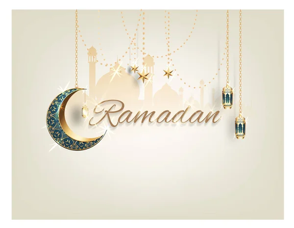 Ramadan Kareem Arany Díszes Félhold Fényűző Üdvözlőlap Iszlám Ünnepség Vektor — Stock Vector