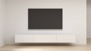 boş oda iç arka plan modern Tv ahşap dolap raf 3d render ev tasarımları, arka plan rafları ve boş temiz duvar modern ev tasarımı önünde masa üzerinde kitaplar