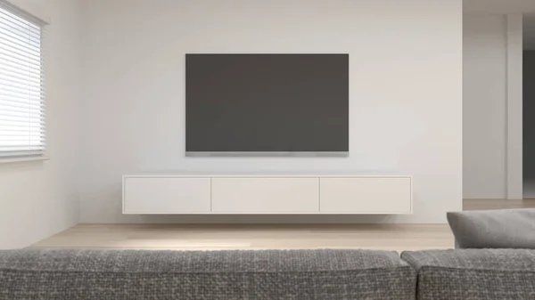modern Tv wood cabinet shelf in empty room