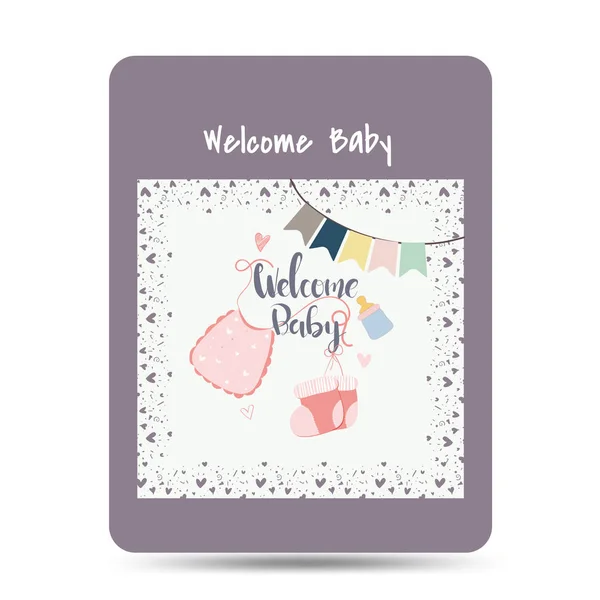 Felicitaciones Nueva Tarjeta Bebé Encantadora Dibujada Tarjeta Bebé Mensaje Fondo — Vector de stock